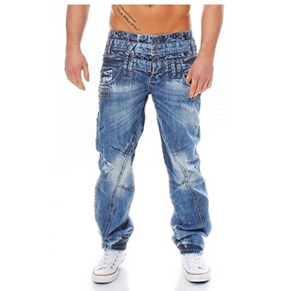 Men's C1061 Fashion Blue Bleached Denim Pants
